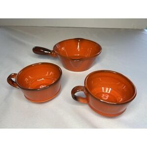 Vintage‎ Metlox Poppytrail Red Rooster Red/Orange Warmer & Tea Cups Set Of 3